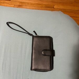 Elegant Black Phone Wallet Case with Wrist Strap